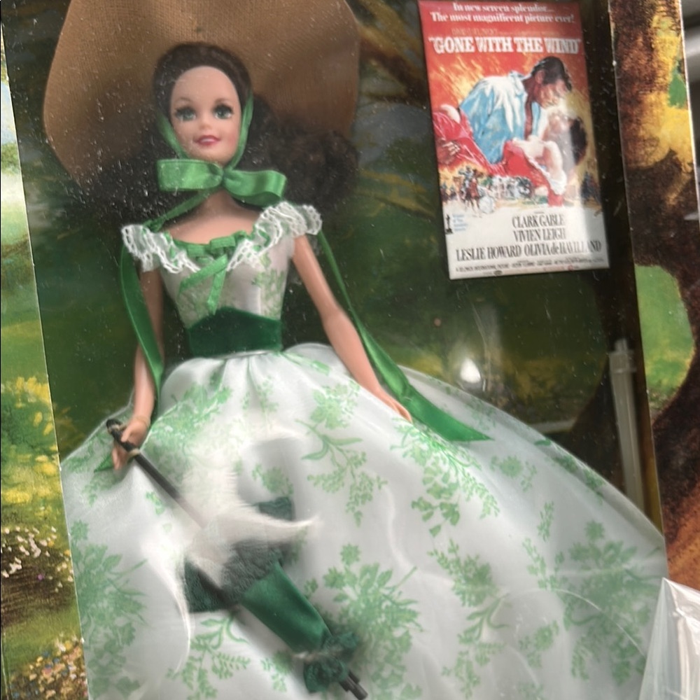 Green and White Doll with Bonnet